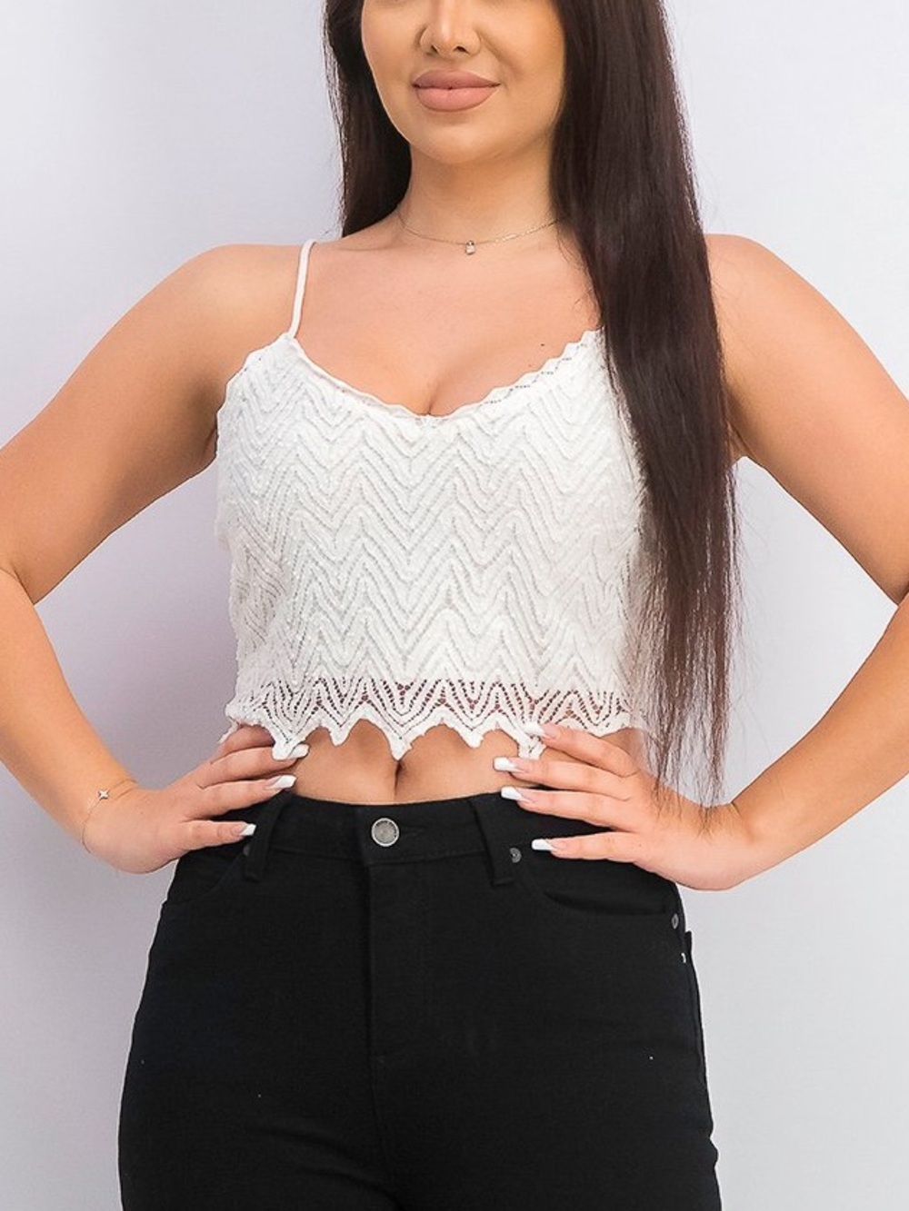 Bershka White Crochet Chevron Crop Top